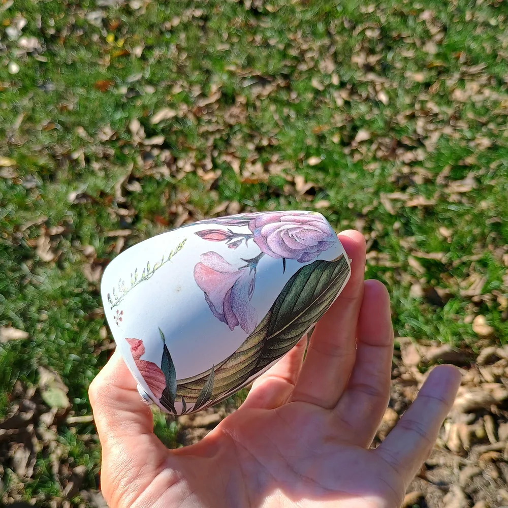 Small teardrop shaped floral print vase or candlestick holder, cottage core vibe